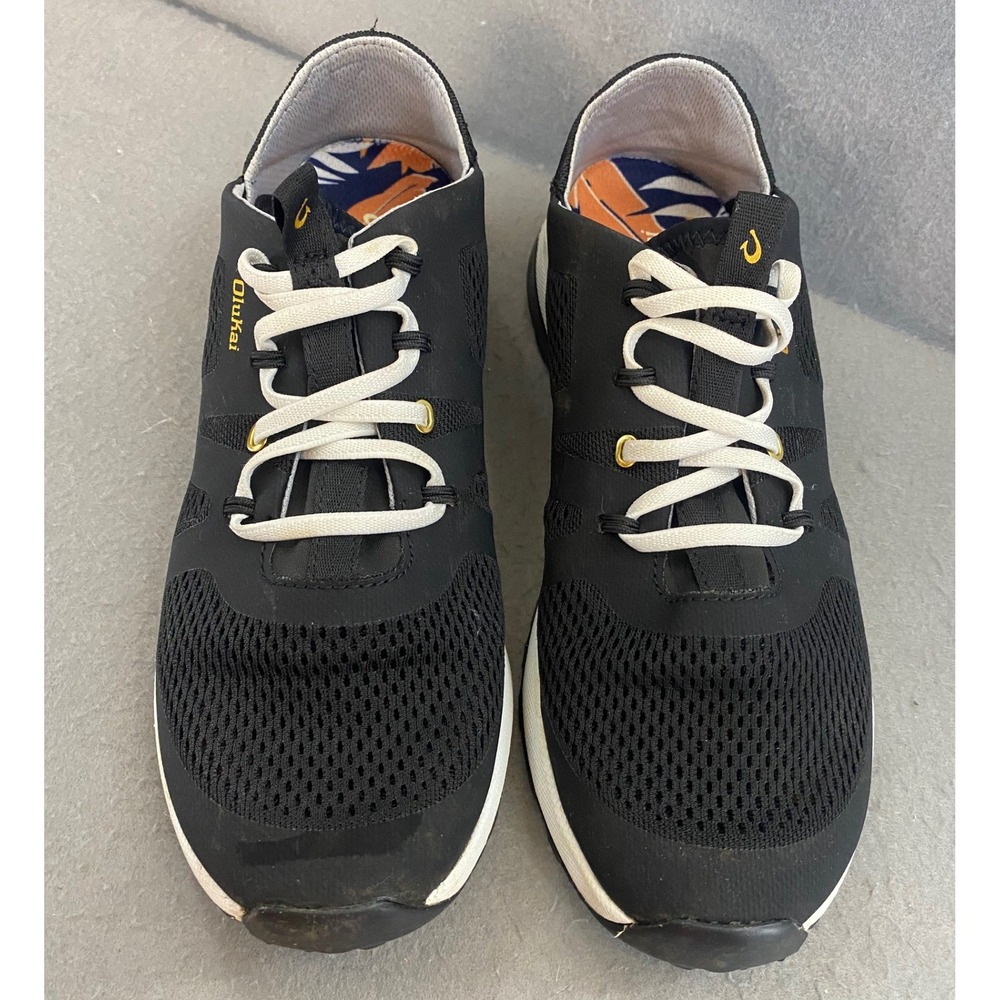 OluKai Hula Women 9 Black White Mesh Athletic Sneaker Slip-ons 20492-4040